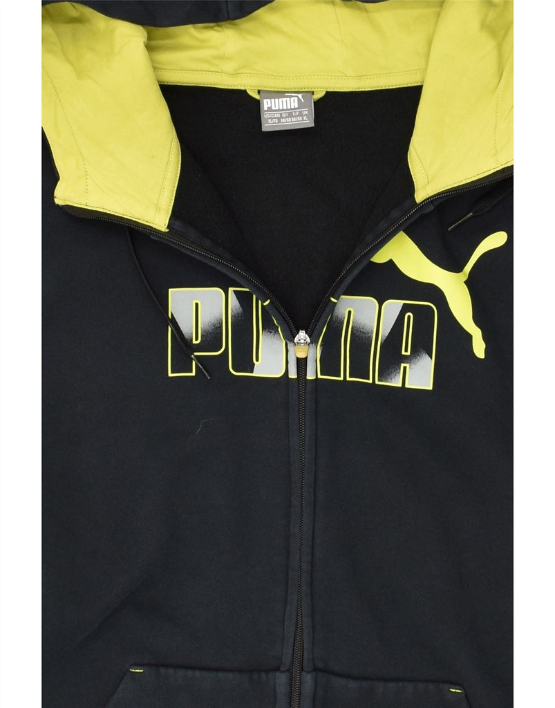 PUMA Mens Graphic Zip Hoodie Sweater XL Black Cotton | Vintage Puma | Thrift | Second-Hand Puma | Used Clothing | Messina Hembry 