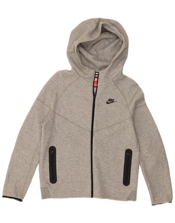 Nike Boys Zip Hoodie Sweater 13-14 Years XL Grey Flecked Cotton