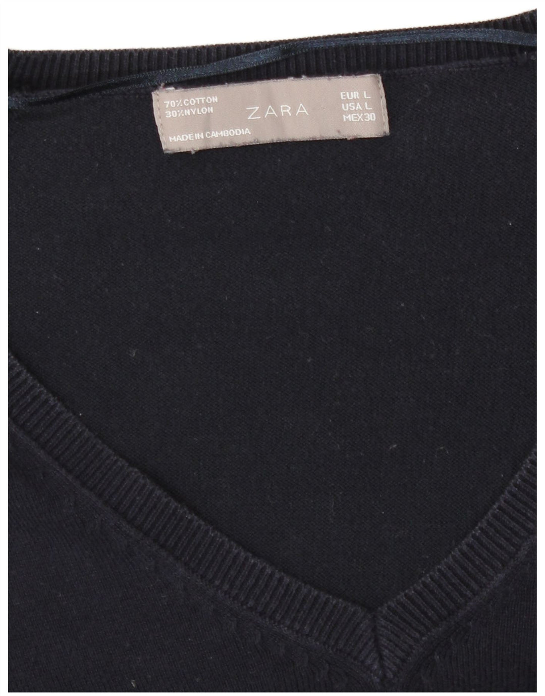 Zara Womens V-Neck Jumper Sweater UK 16 Large Navy Blue