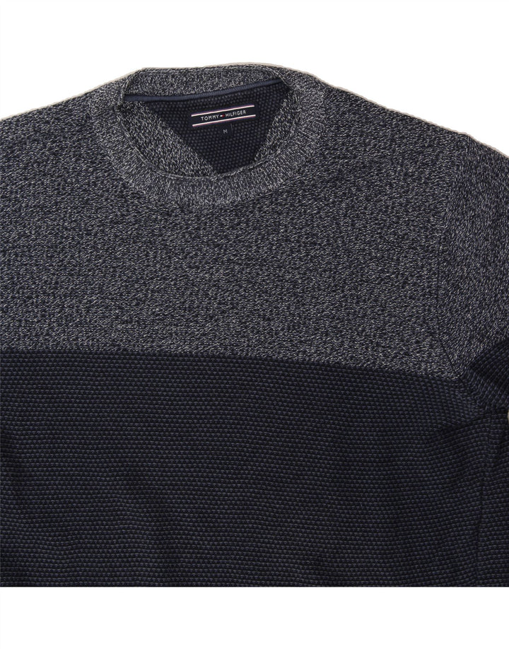 TOMMY HILFIGER Mens Crew Neck Jumper Sweater Medium Navy Blue Colourblock Vintage Tommy Hilfiger and Second-Hand Tommy Hilfiger from Messina Hembry 