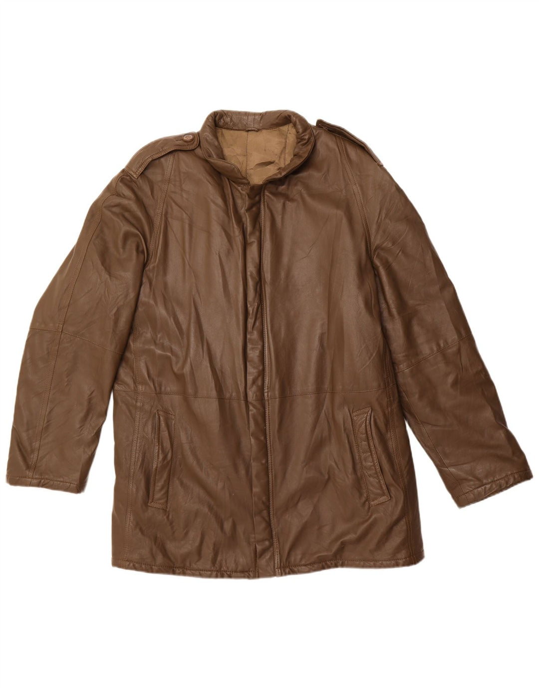 Vintage Mens Military Leather Jacket UK 42 XL Khaki Leather