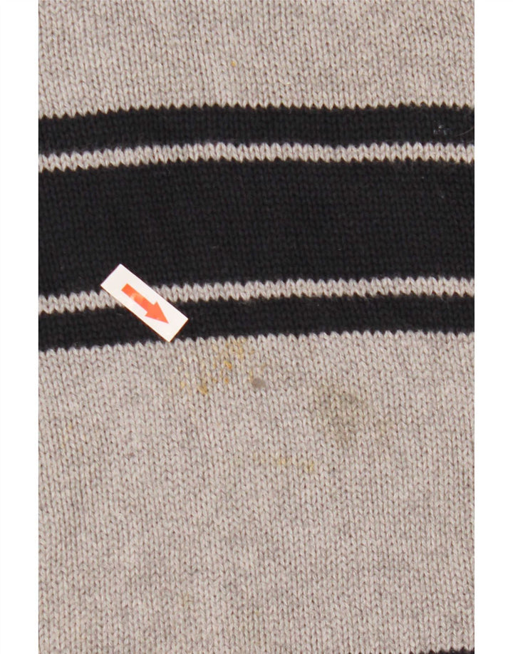 Chaps Mens Crew Neck Jumper Sweater XL Grey Striped Cotton