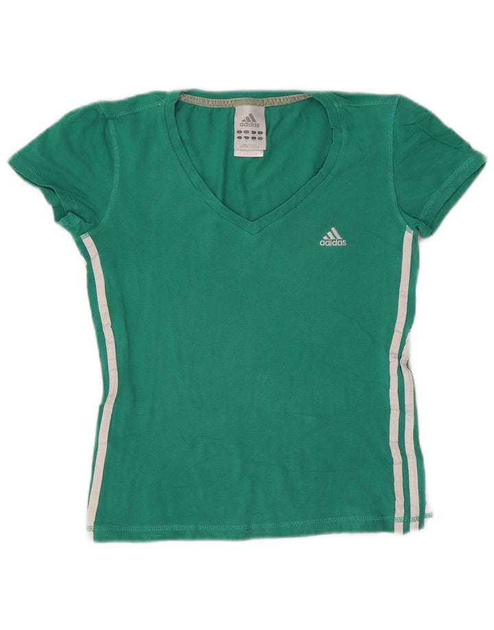 Adidas Womens T-Shirt Top UK 12 Medium Green Cotton