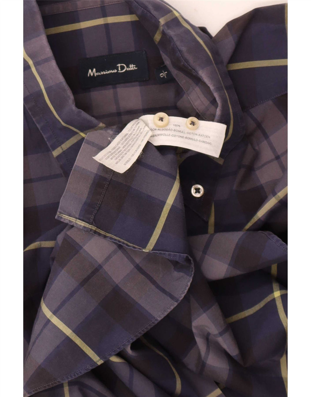 Massimo Dutti Mens Shirt Large Navy Blue Check Cotton