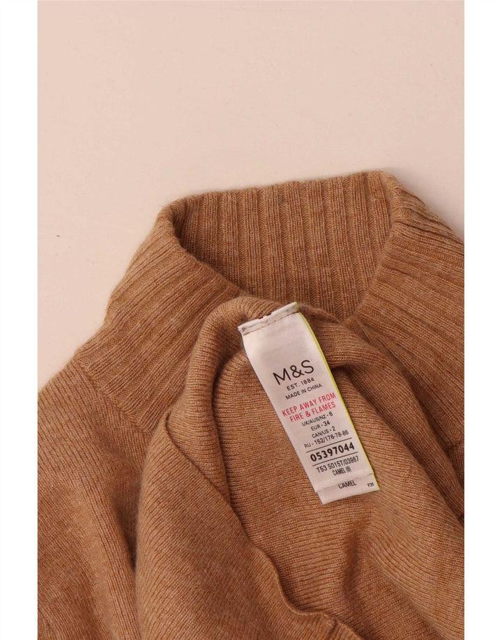 Marks & Spencer Womens Turtle Neck Jumper Sweater UK 6 XS Brown Polyamide