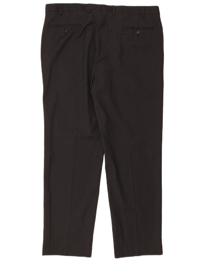 Chaps Mens Straight Suit Trousers W40 L32 Black Pinstripe Wool