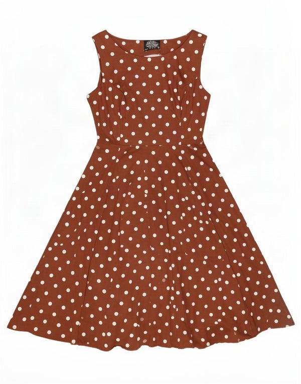 Hearts & Roses Womens Sleeveless Swing Dress UK 14 Large Brown Polka Dot