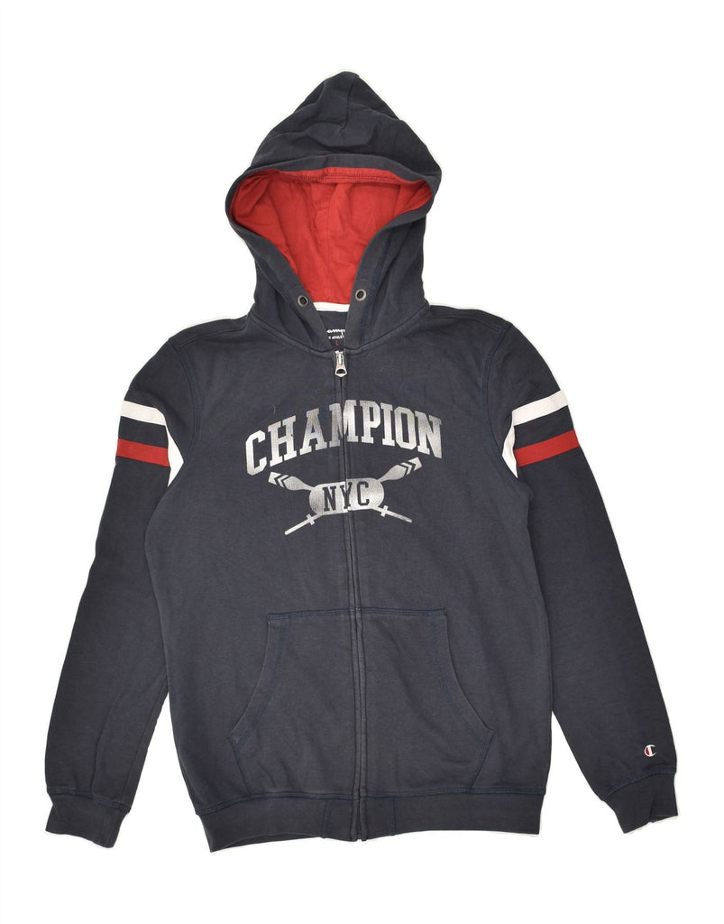 CHAMPION Boys Graphic Zip Hoodie Sweater 11-12 Years Large  Navy Blue | Vintage Champion | Thrift | Second-Hand Champion | Used Clothing | Messina Hembry 