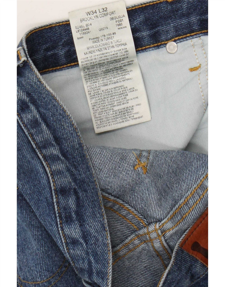 Lee Mens Brooklyn Straight Jeans W34 L32 Blue Cotton