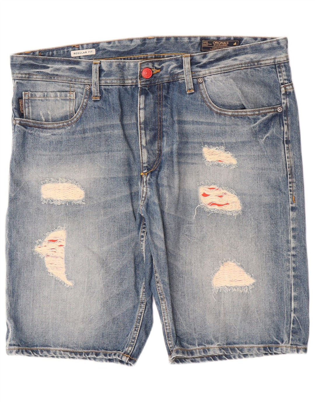Jack & Jones Mens Distressed Regular Fit Denim Shorts W38 XL Blue