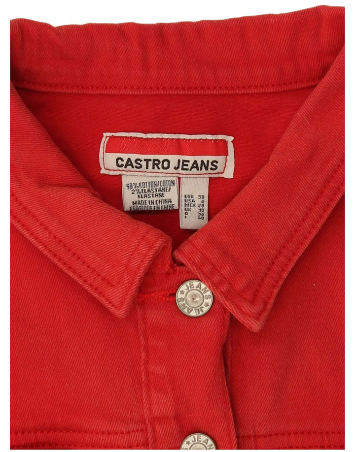 Castro Womens Crop Denim Jacket UK 10 Small Red Cotton