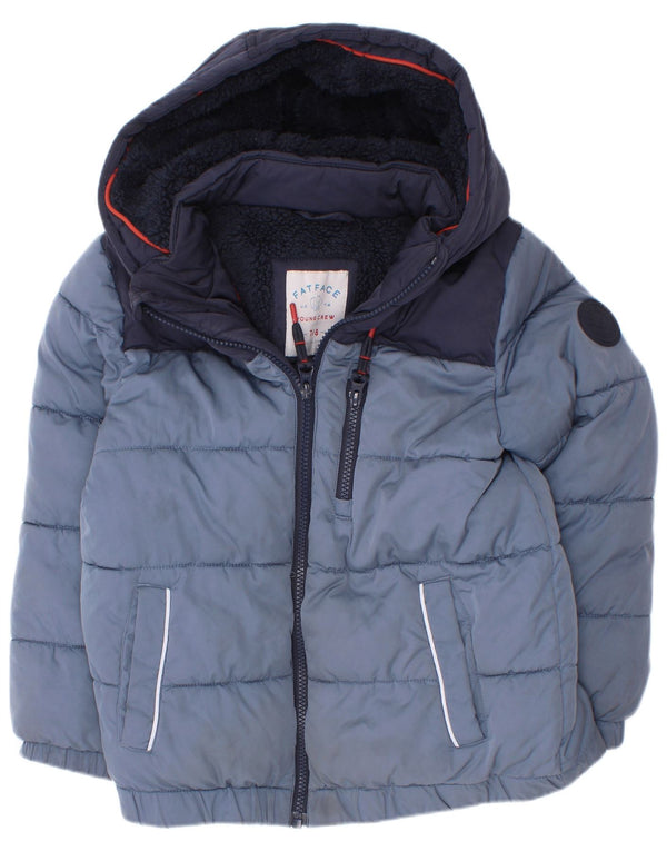 Fat Face Boys Hooded Sherpa Padded Jacket 7-8 Years Navy Blue Colourblock