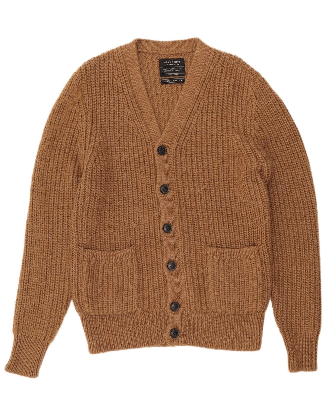 All Saints Mens Cardigan Sweater Medium Brown Acrylic