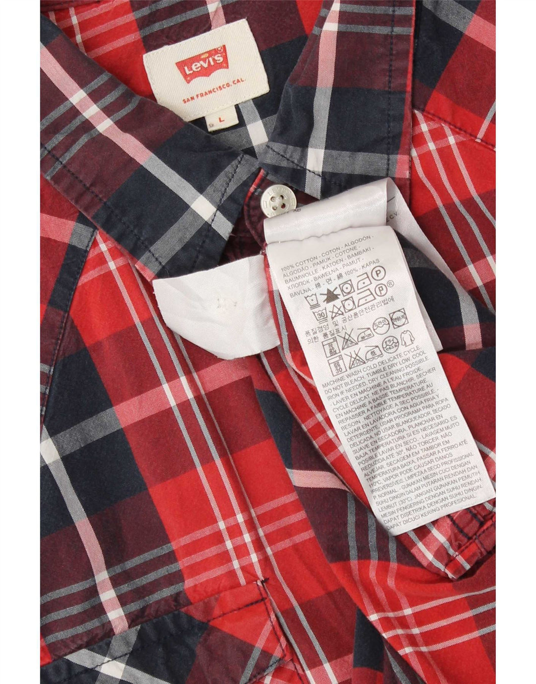 Levi's Mens Short Sleeve Shirt Large Red Check Cotton