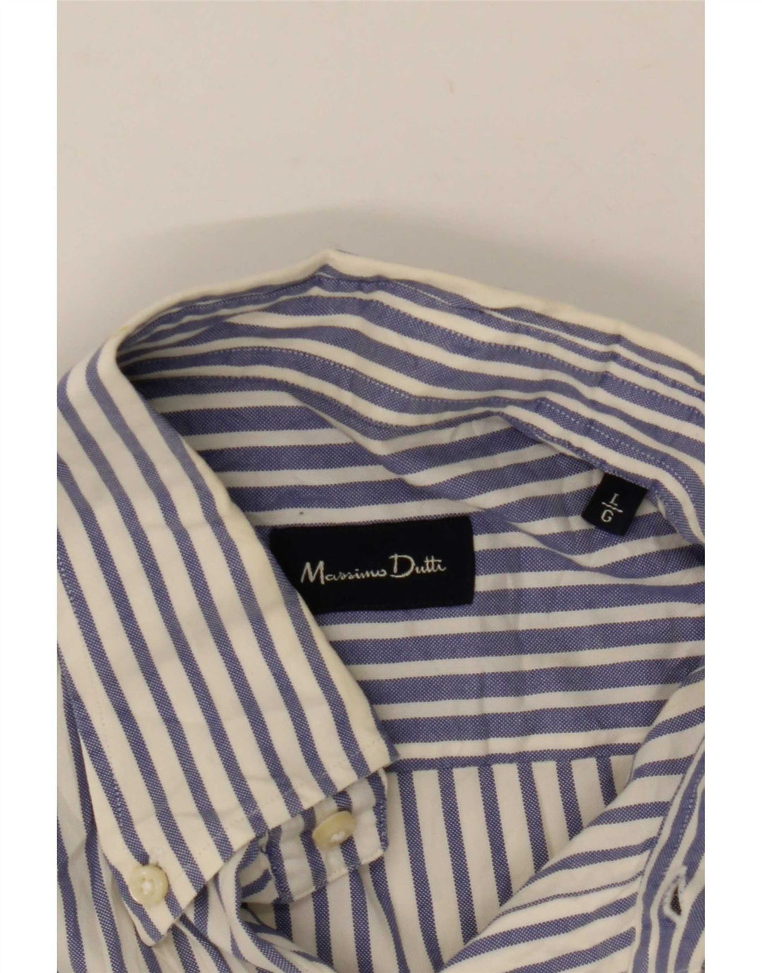 Massimo Dutti Mens Short Sleeve Shirt Large Blue Pinstripe
