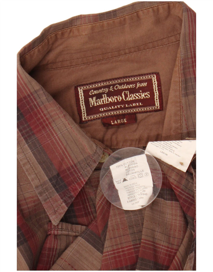 MARLBORO CLASSICS Mens Shirt Large Brown Check Cotton