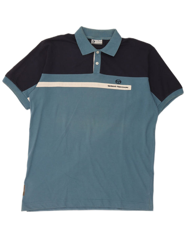 Sergio Tacchini Mens Polo Shirt 2XL Blue Colourblock Cotton
