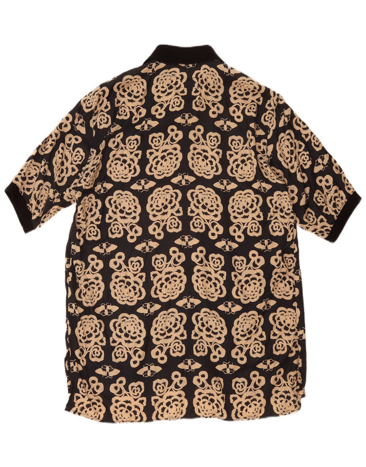 Vintage Mens Short Sleeve Pullover Shirt Medium Black Floral