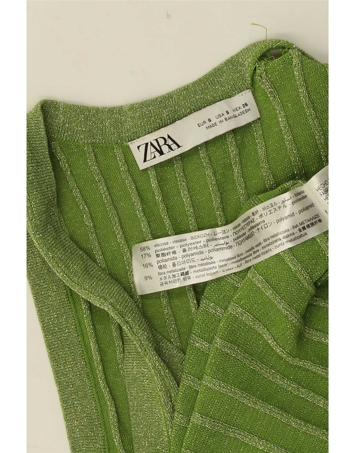 Zara Womens Vest Top UK 10 Small Green Flecked Viscose