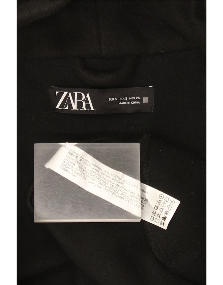 Zara Womens Hooded Oversized Overcoat UK 10 Small Black Polyester