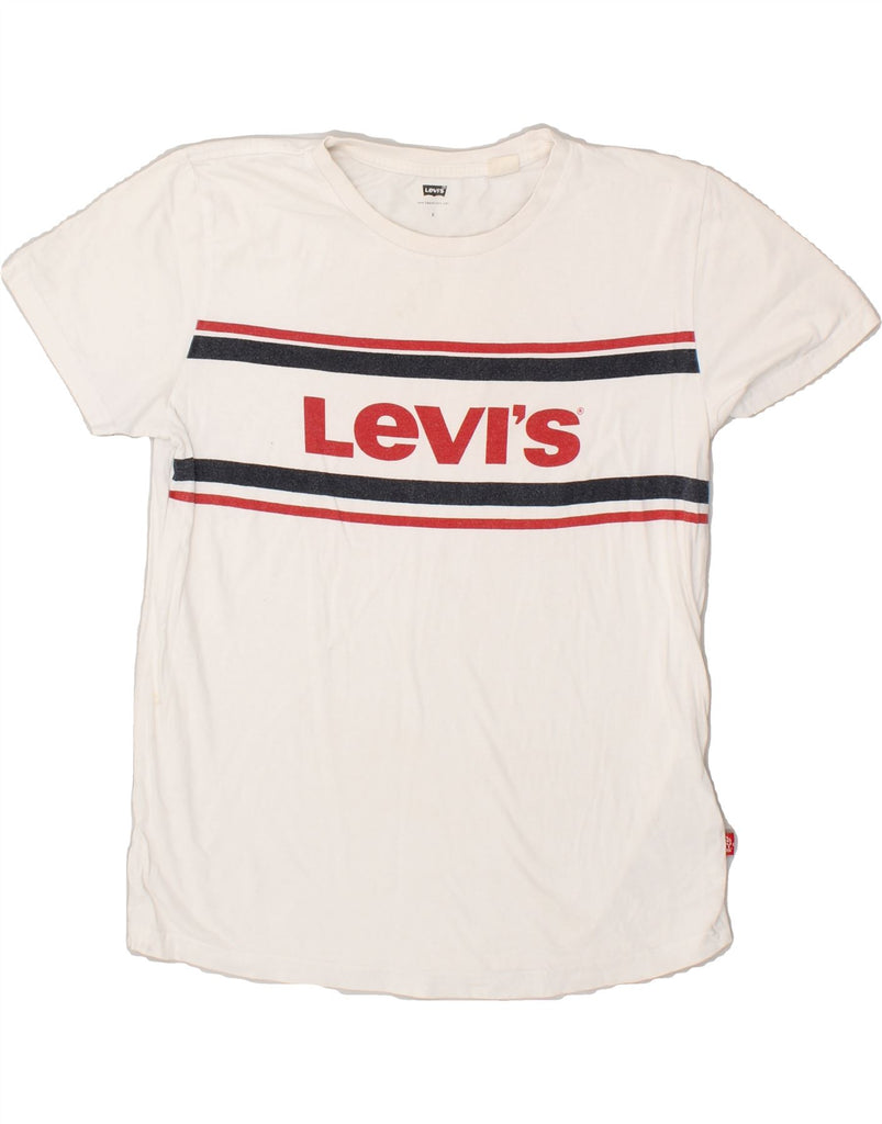 LEVI'S Womens Loose Fit Graphic T-Shirt Top UK 10 Small White Cotton | Vintage Levi's | Thrift | Second-Hand Levi's | Used Clothing | Messina Hembry 