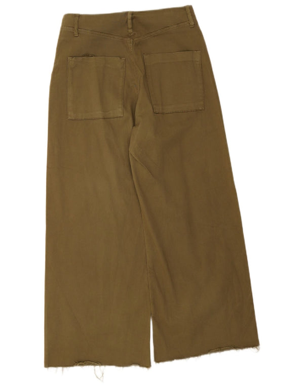 Zara Womens Wide Leg Cropped Trousers EU 36 Small W26 L25 Khaki