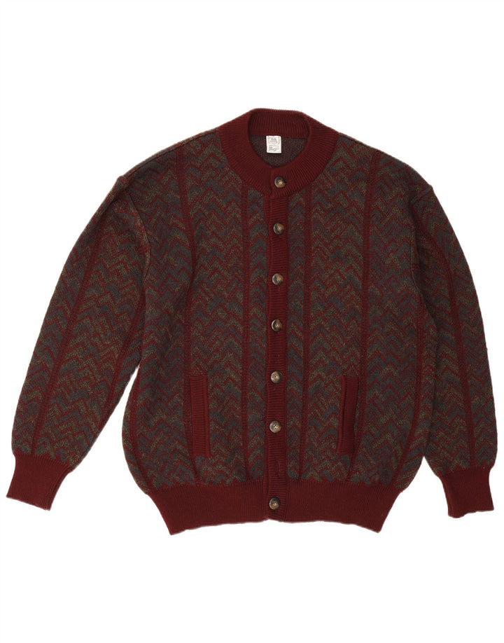 Mapier Mens Cardigan Sweater Large Burgundy Chevron Wool