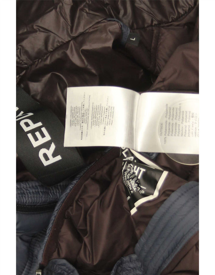 Replay Womens Hooded Padded Jacket UK 16 Large Navy Blue Polyamide