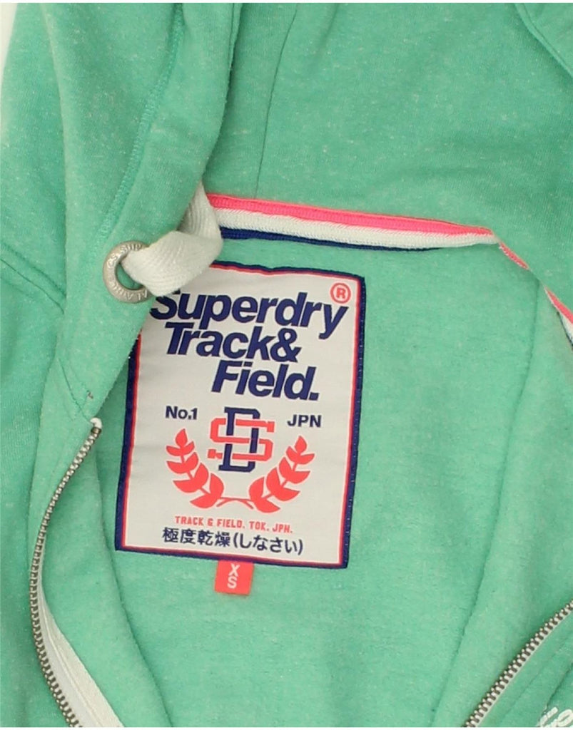 SUPERDRY Womens Track&Field Graphic Zip Hoodie Sweater UK 6 XS Green | Vintage Superdry | Thrift | Second-Hand Superdry | Used Clothing | Messina Hembry 