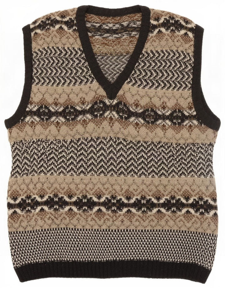 Vintage Mens Vest Tank Top IT 50 Medium Multicoloured Fair Isle Wool