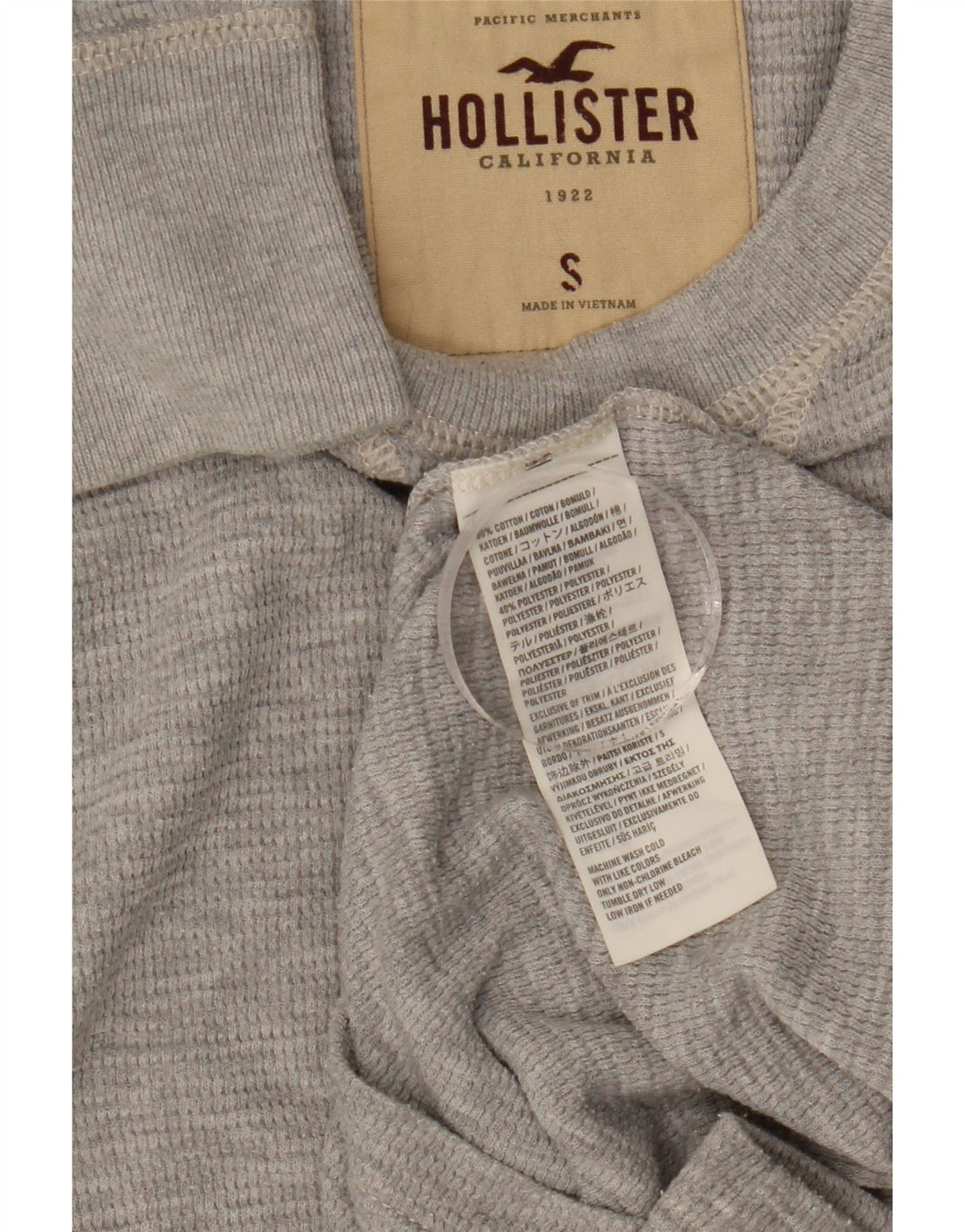 Hollister Mens Top Long Sleeve Small Grey Cotton