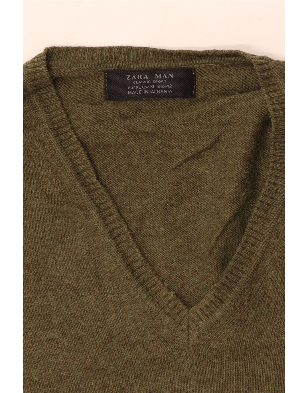 Zara Mens V-Neck Jumper Sweater XL Khaki