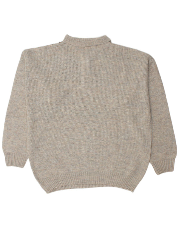 Vintage Mens Polo Neck Jumper Sweater IT 52 Large Grey Fair Isle