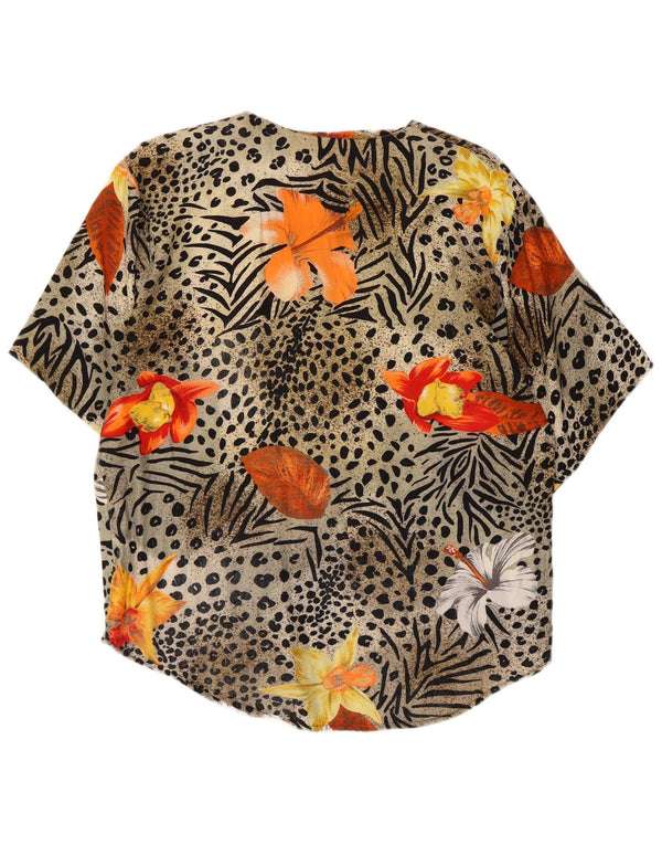 Vintage Womens Short Sleeve Shirt Blouse UK 14 Large Grey Animal Print