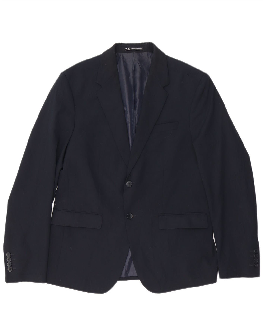 Zara Mens 2 Button Blazer Jacket EU 52 Large Navy Blue