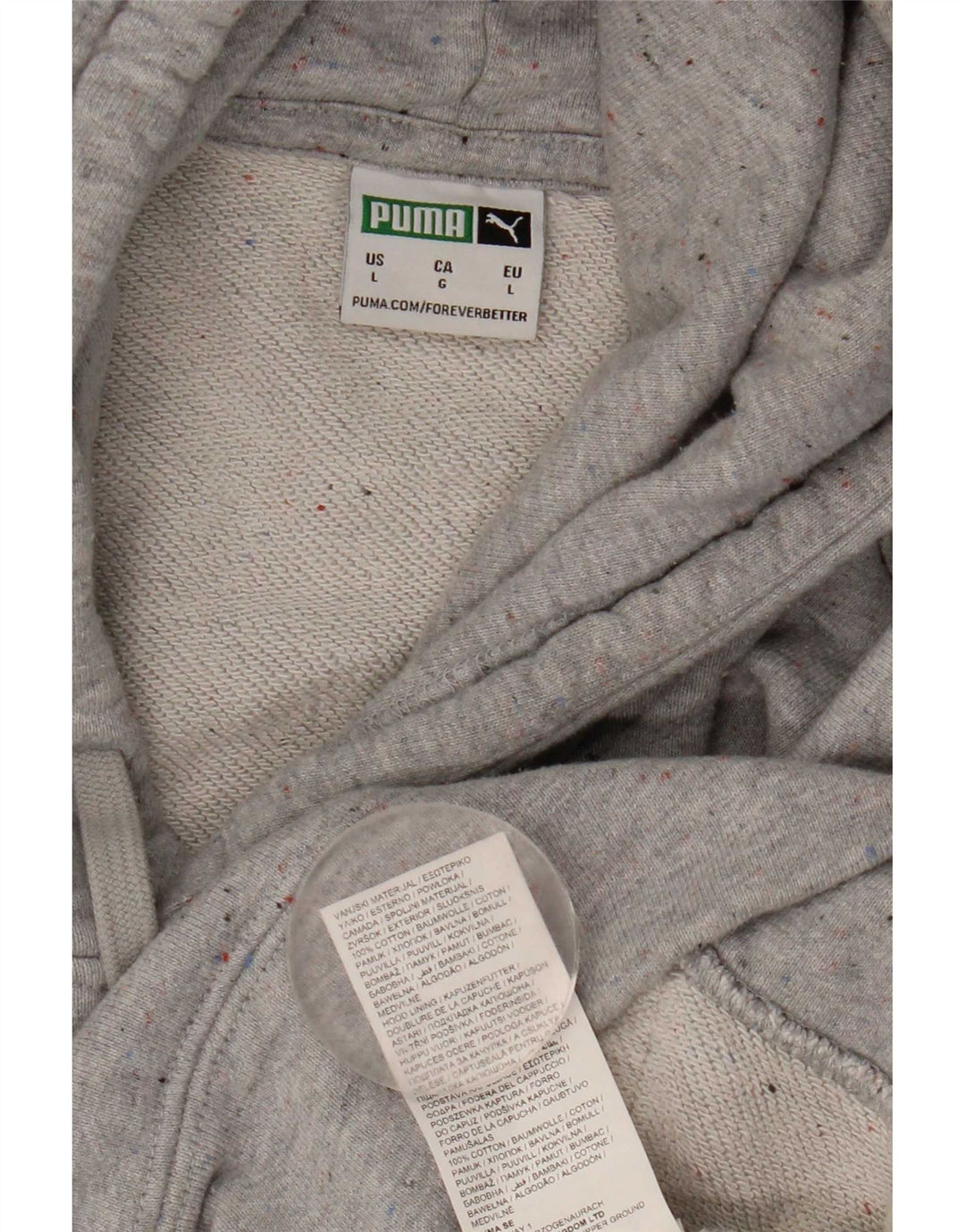 Puma Mens Hoodie Jumper Large Grey Flecked Cotton
