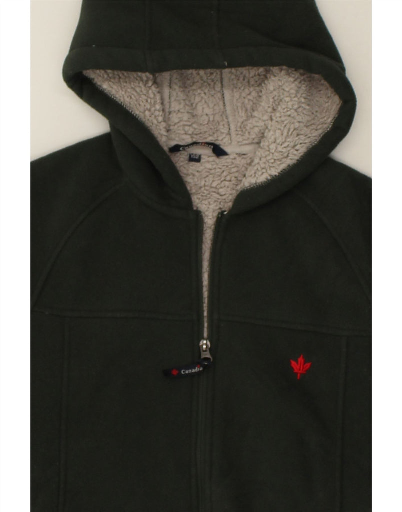 CANADIAN Boys Sherpa Hooded Fleece Jacket 11-12 Years Khaki Polyester | Vintage Canadian | Thrift | Second-Hand Canadian | Used Clothing | Messina Hembry 