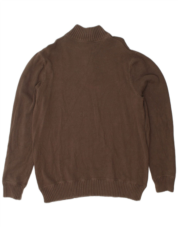 EDDIE BAUER Mens Zip Neck Jumper Sweater Large Brown Cotton