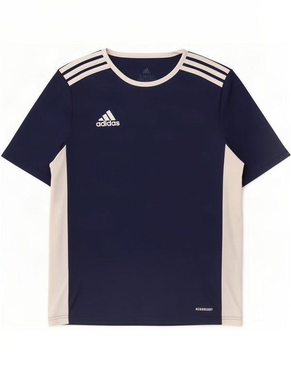 Adidas Boys Aeroready T-Shirt Top 13-14 Years Navy Blue Colourblock