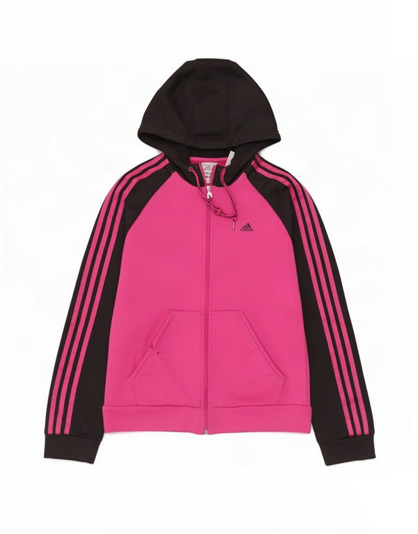 Adidas Womens Zip Hoodie Sweater UK 14 Medium Pink Colourblock Polyester