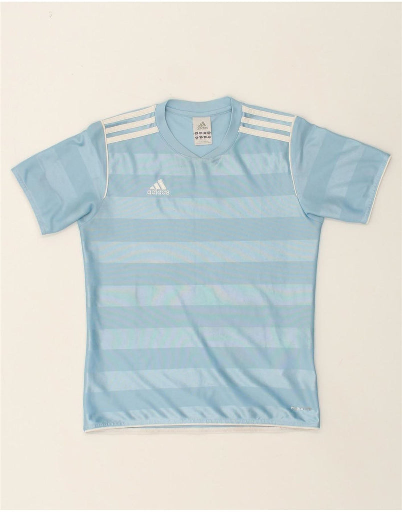 ADIDAS Boys T-Shirt Top 11-12 Years Blue Striped Polyester | Vintage Adidas | Thrift | Second-Hand Adidas | Used Clothing | Messina Hembry 