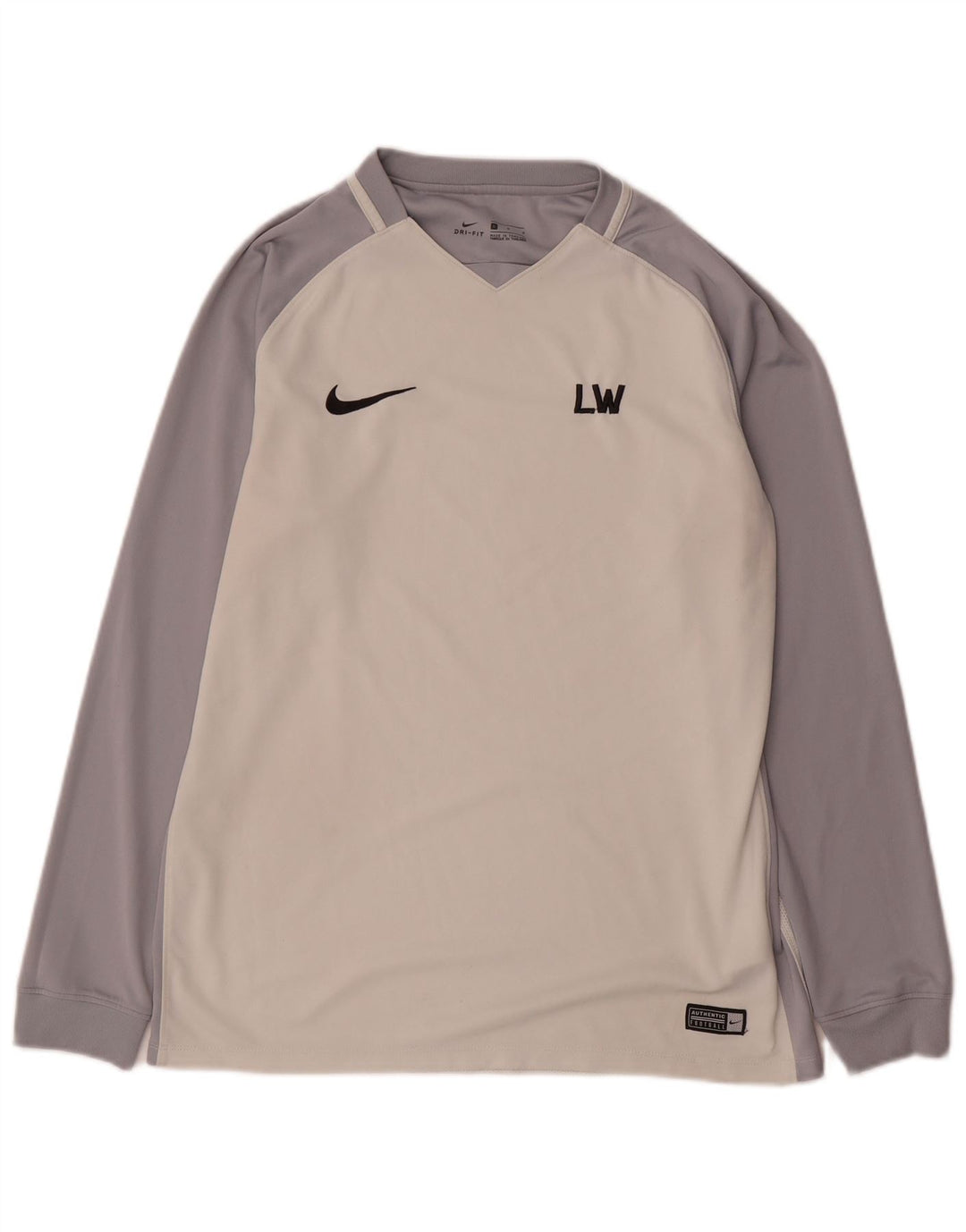 Nike Mens Dri Fit Graphic Top Long Sleeve Large White Colourblock Polyester