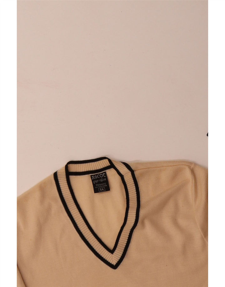 ASCOT Mens V-Neck Jumper Sweater IT 54 XL Beige Wool