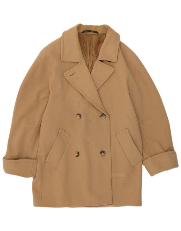 Marks & Spencer Womens Double Breasted Coat UK 12 Medium Beige Wool