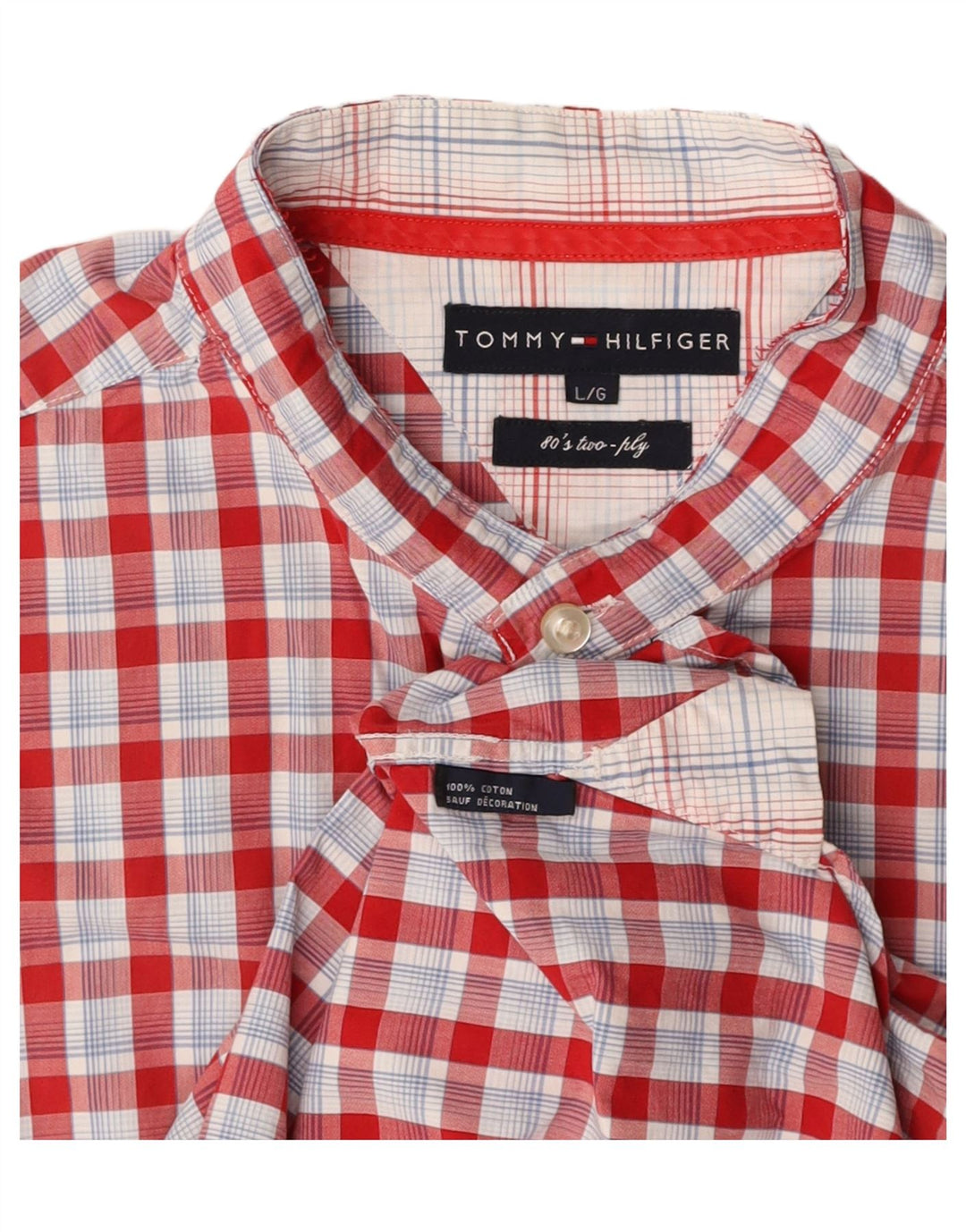 TOMMY HILFIGER Mens Short Sleeve Shirt Large Red Check Cotton