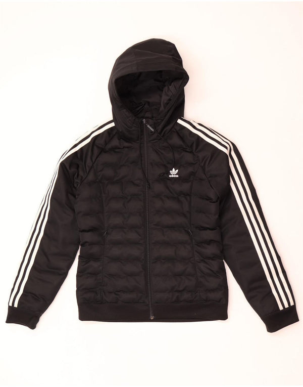 Adidas Womens Hooded Padded Jacket UK 12 Medium Black Polyester
