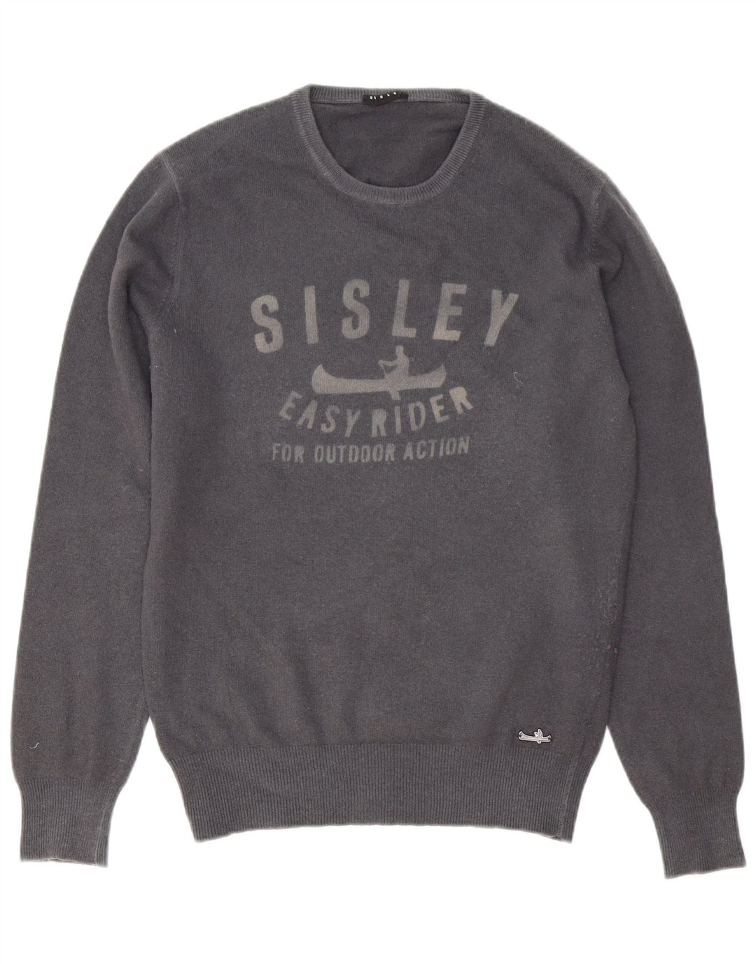 Sisley Mens Graphic Crew Neck Jumper Sweater Medium Grey