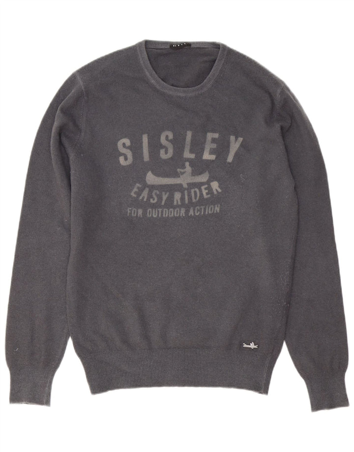 Sisley Mens Graphic Crew Neck Jumper Sweater Medium Grey