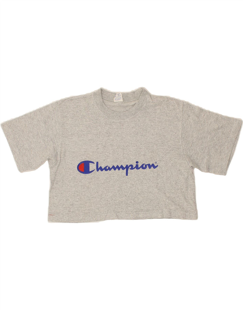 CHAMPION Womens Graphic Crop Top UK 10 Small Grey Cotton Vintage Champion and Second-Hand Champion from Messina Hembry 