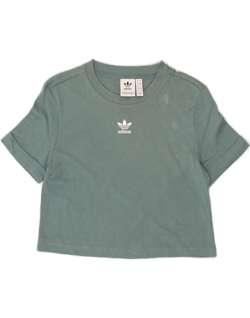 ADIDAS Womens Crop Graphic T-Shirt Top UK 4 XS Green Cotton | Vintage Adidas | Thrift | Second-Hand Adidas | Used Clothing | Messina Hembry 